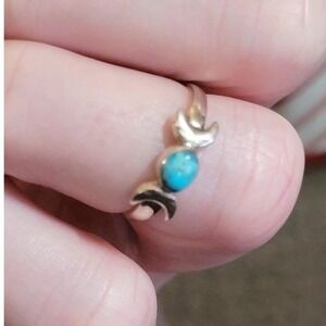 Sterling Silver Turquoise Crescent Moon Ring 4 Navajo Indian hand crafted Signed